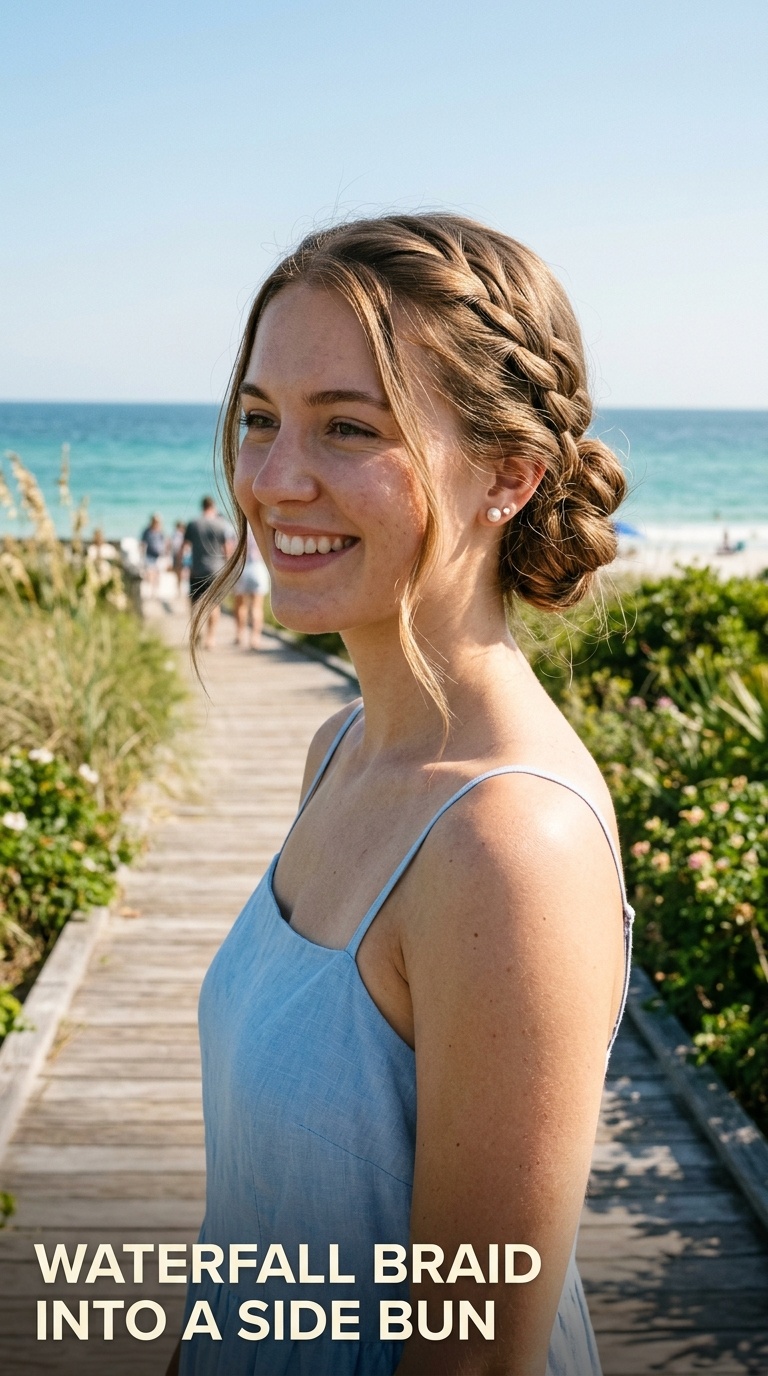 Waterfall Braid into a Side Bun