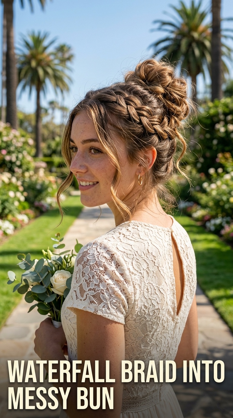 Waterfall Braid into Messy Bun