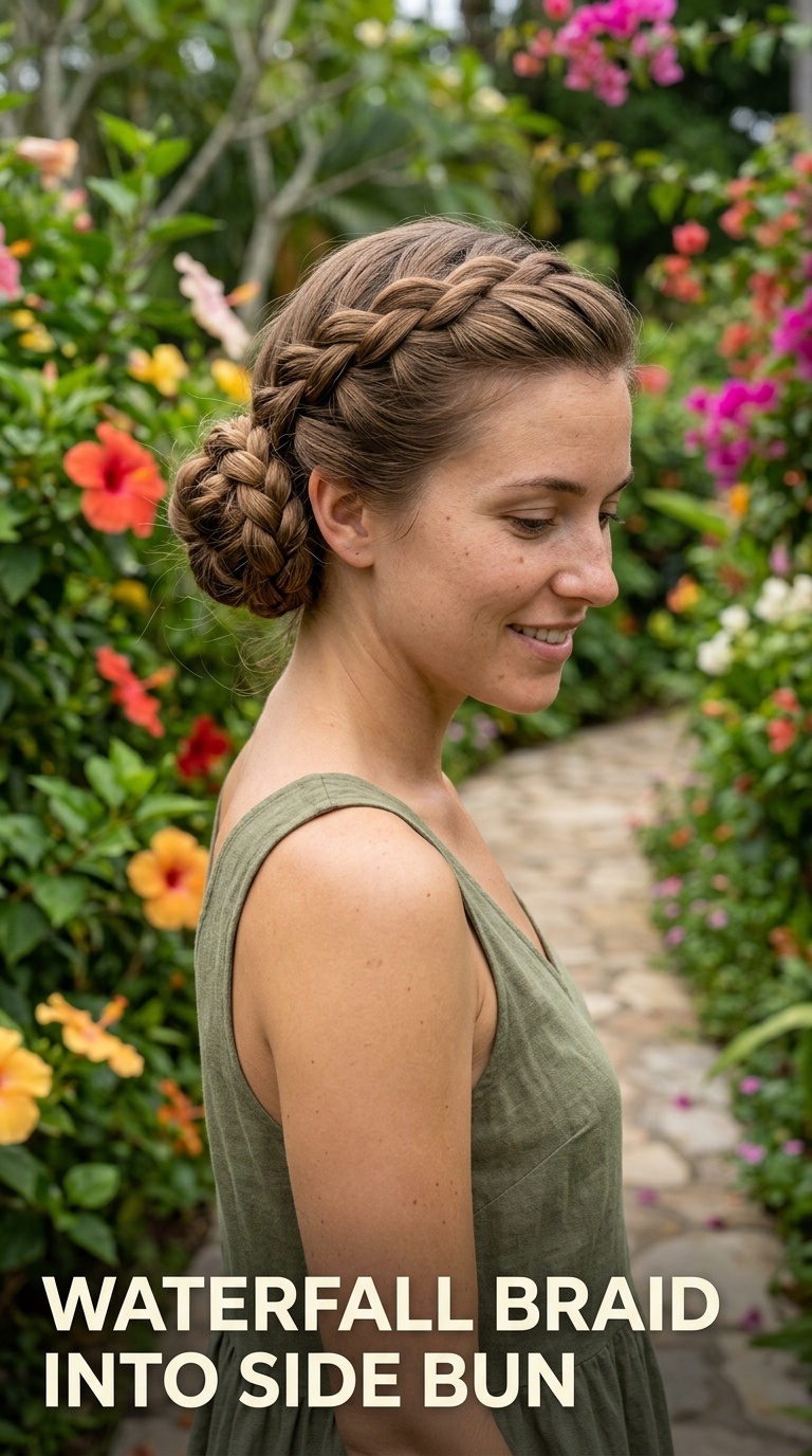 Waterfall Braid into Side Bun