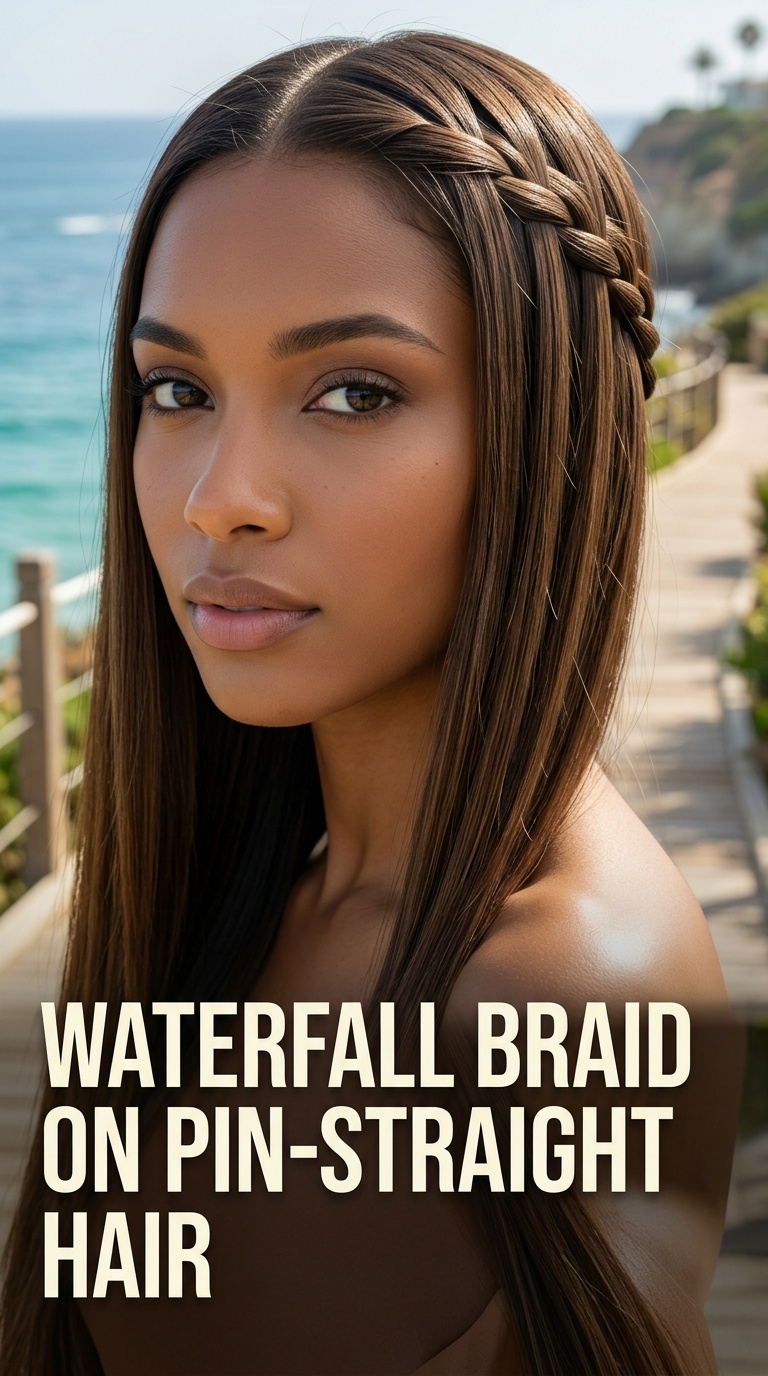 Waterfall Braid on Pin-Straight Hair