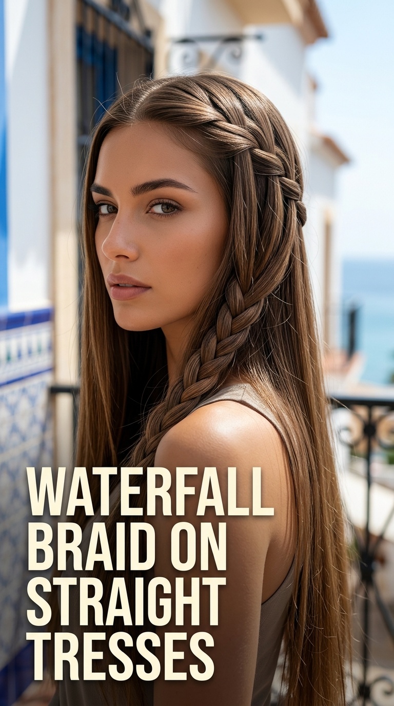 Waterfall Braid on Straight Tresses