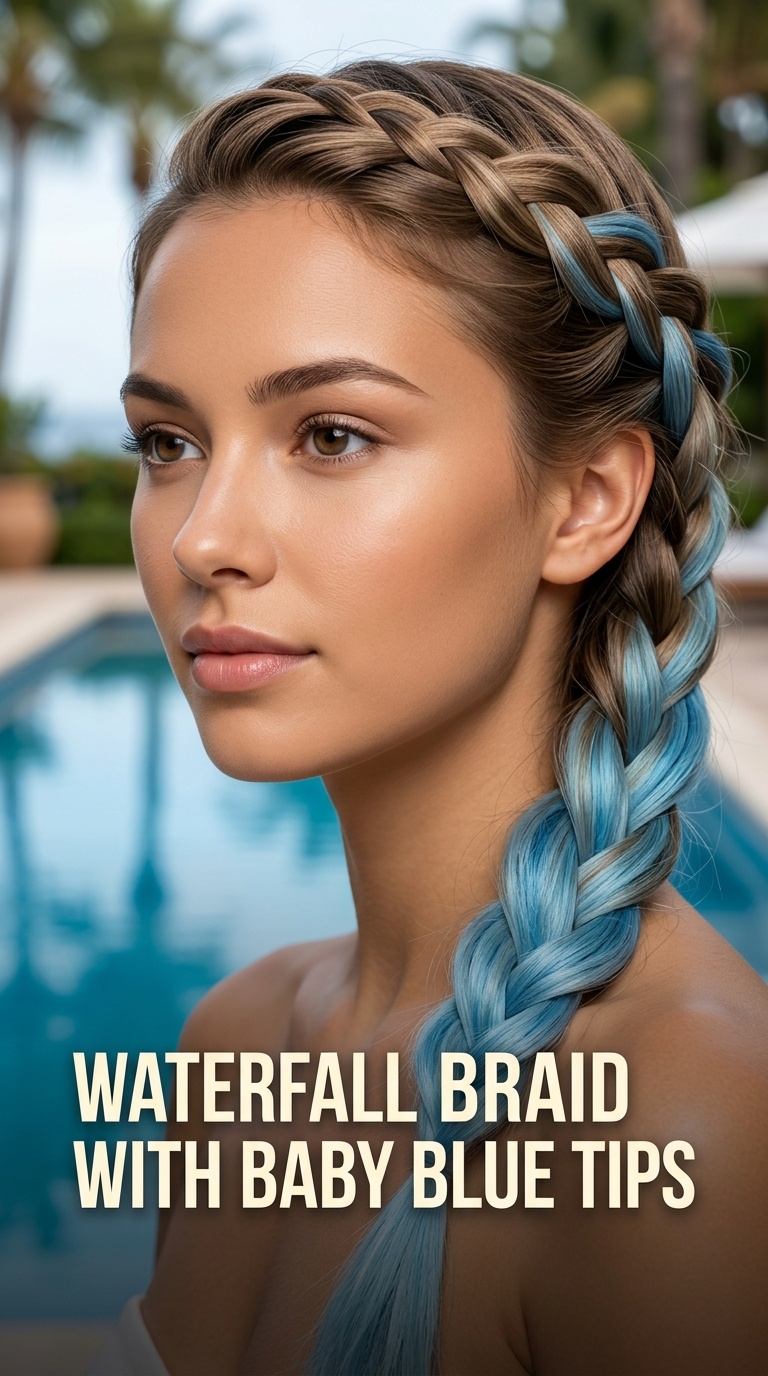 Waterfall Braid with Baby Blue Tips