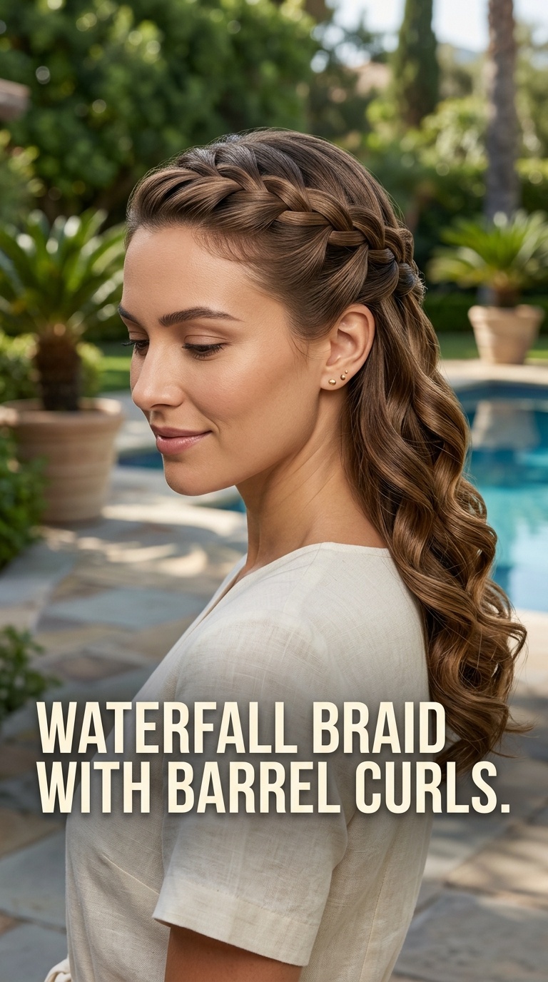 Waterfall Braid with Barrel Curls