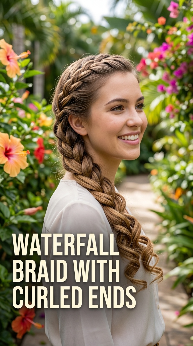 Waterfall Braid with Curled Ends