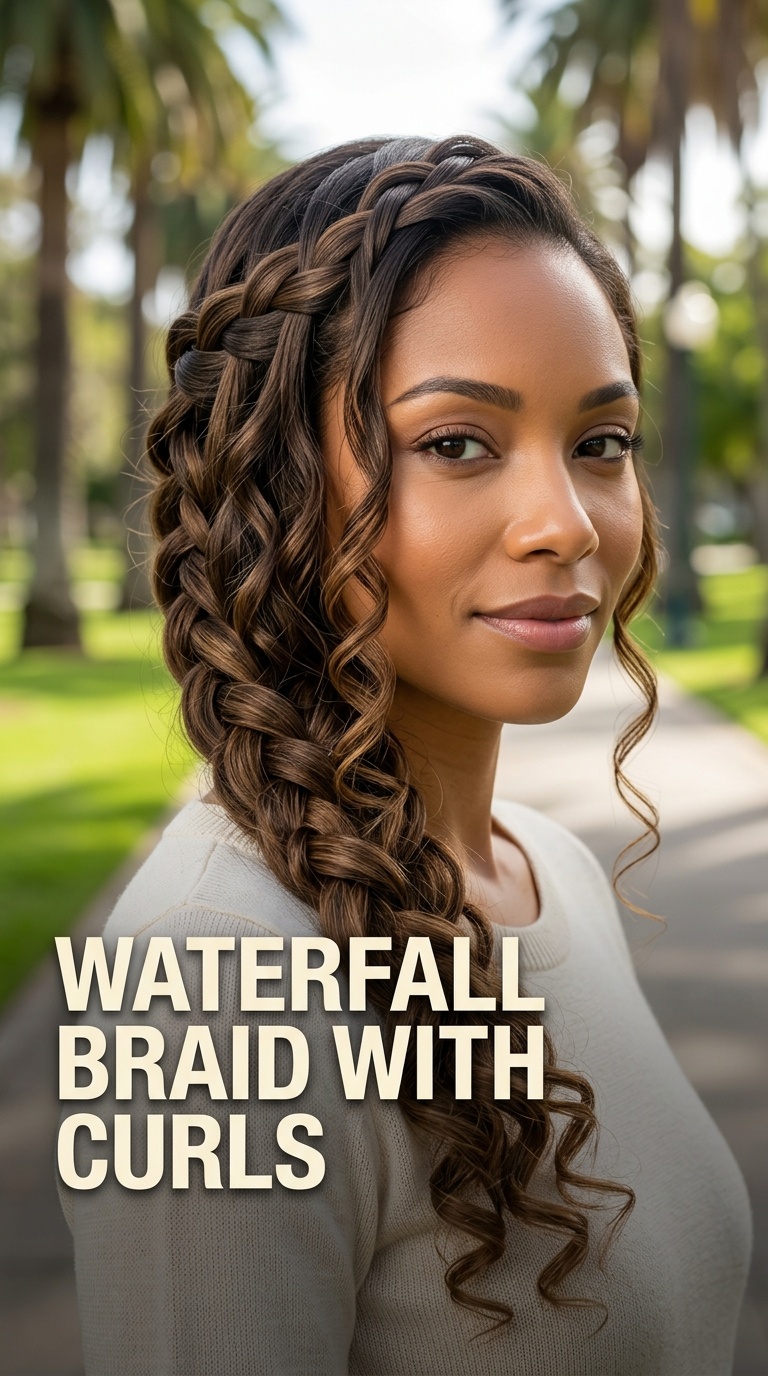 Waterfall Braid with Curls