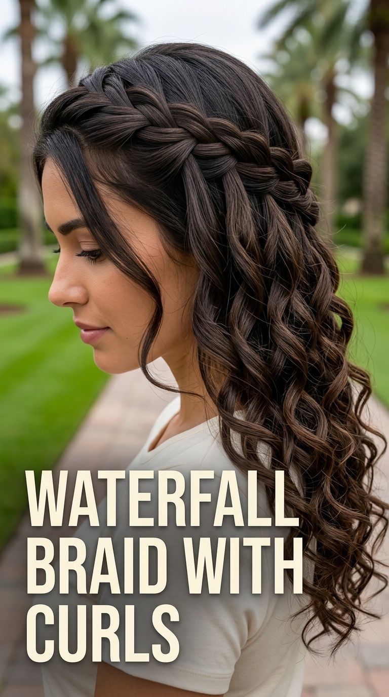 Waterfall Braid with Curls