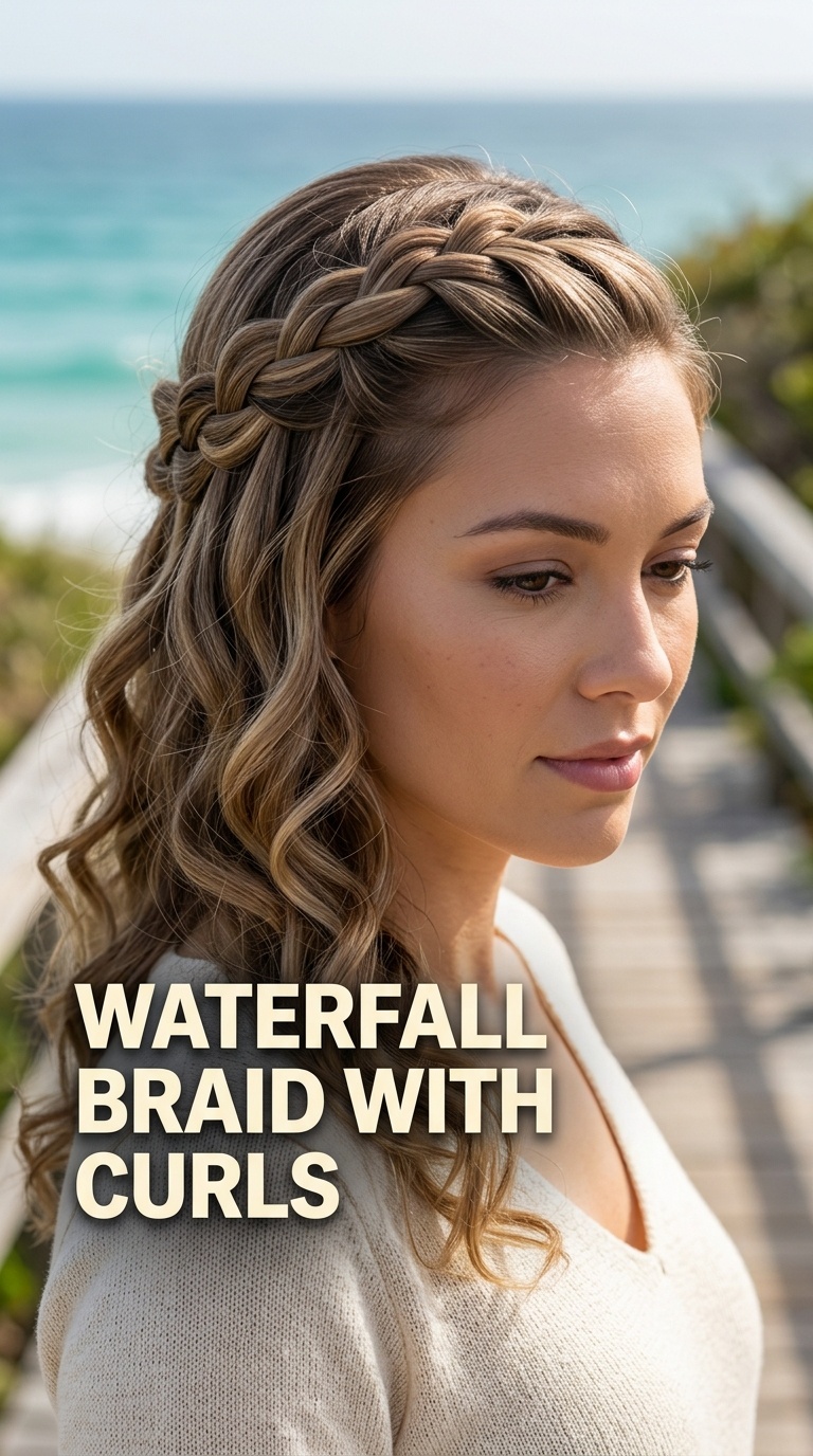 Waterfall Braid with Curls