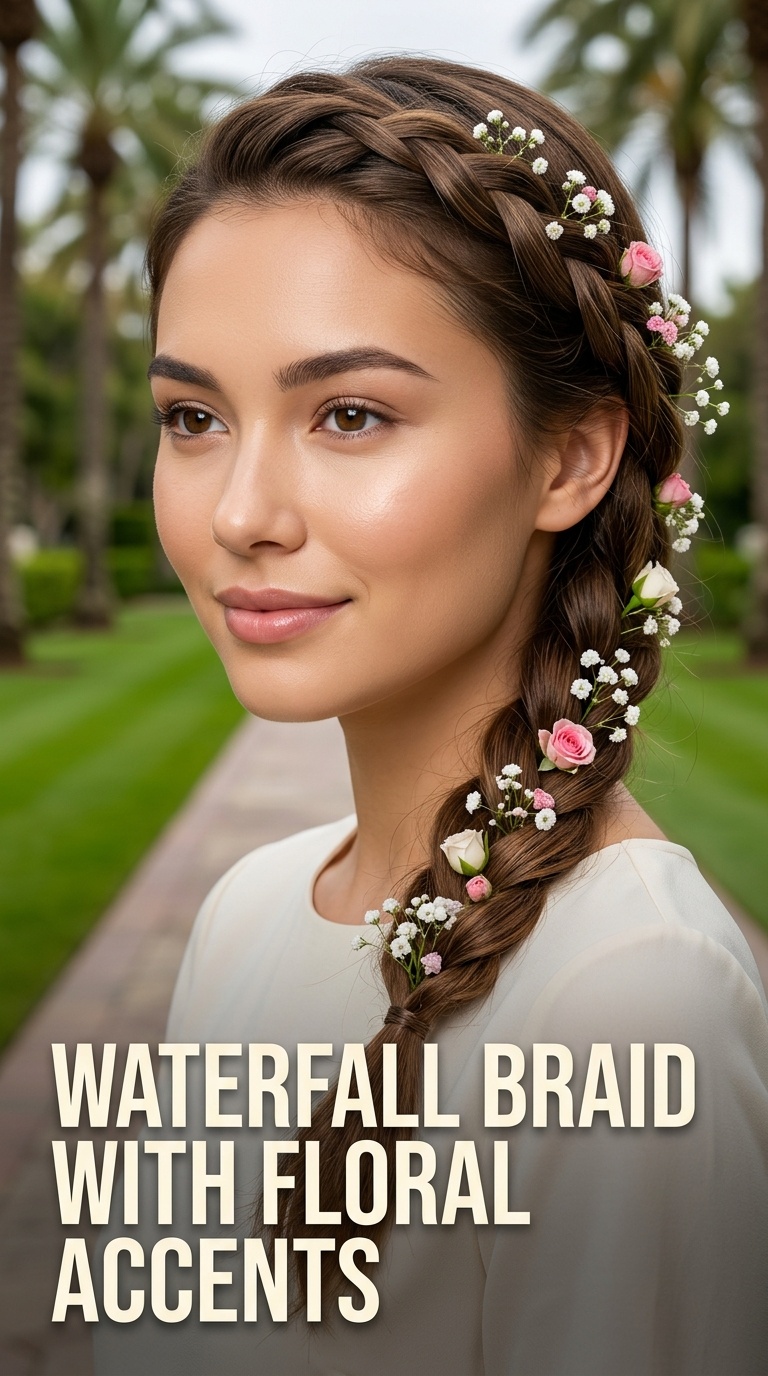 Waterfall Braid with Floral Accents