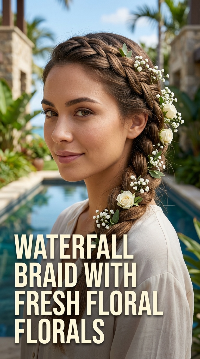 Waterfall Braid with Fresh Florals