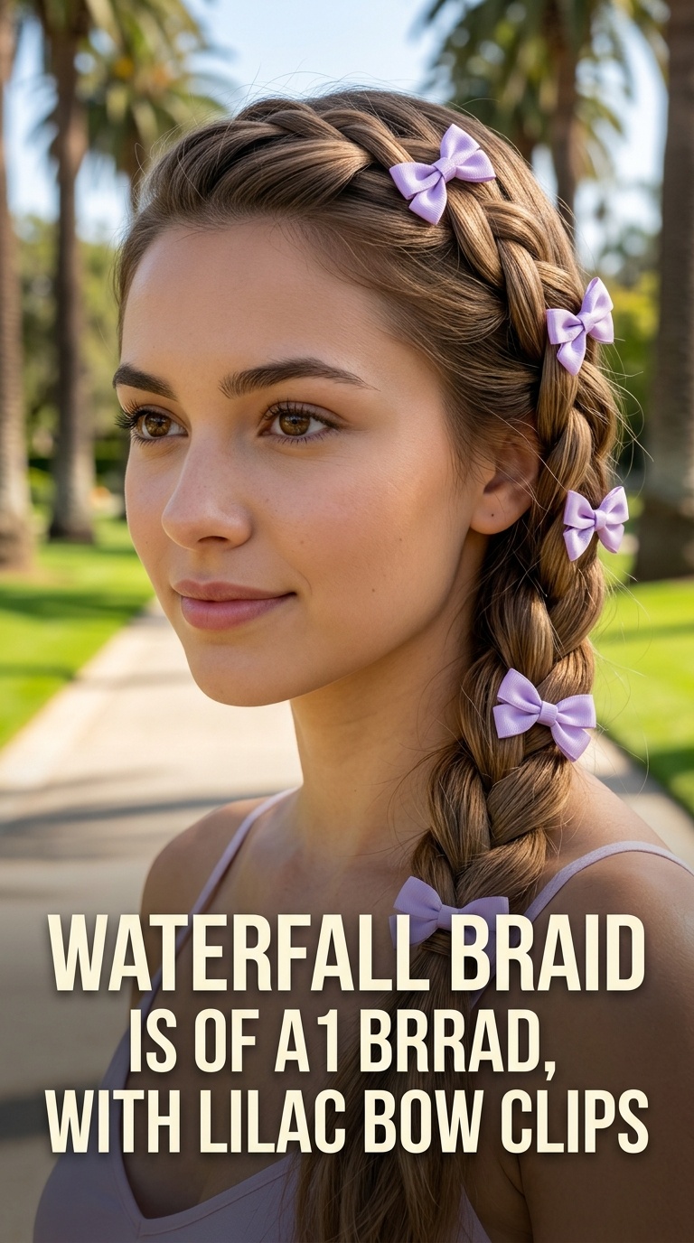 Waterfall Braid with Lilac Bow Clips