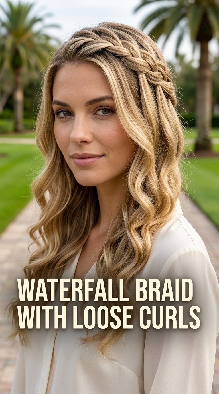 Waterfall Braid with Loose Curls