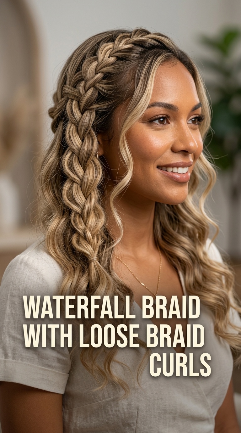 Waterfall Braid with Loose Curls