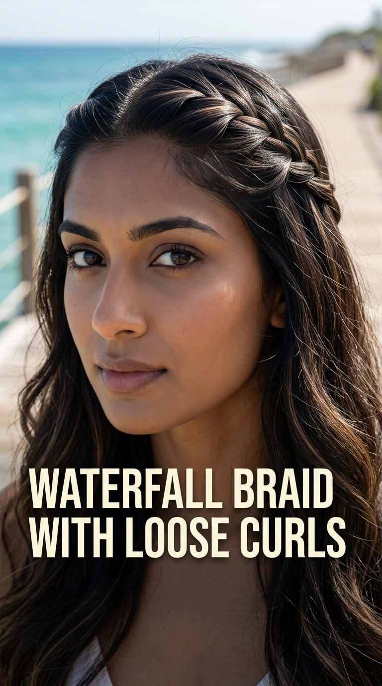 Waterfall Braid with Loose Curls