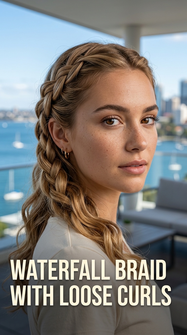 Waterfall Braid with Loose Curls