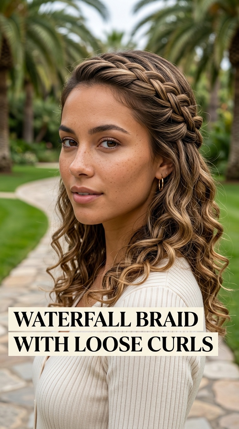 Waterfall Braid with Loose Curls
