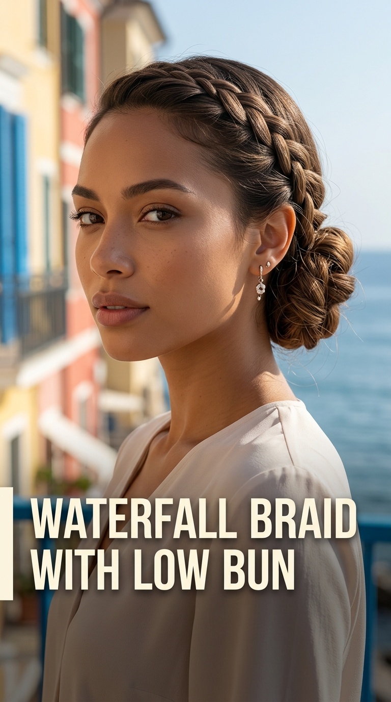 Waterfall Braid with Low Bun