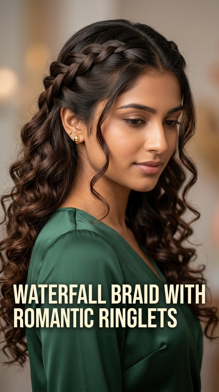 Waterfall Braid with Romantic Ringlets