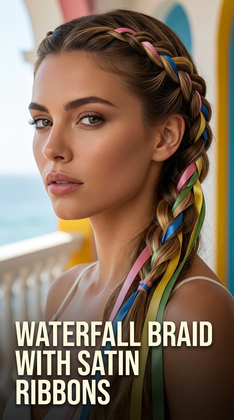 Waterfall Braid with Satin Ribbons