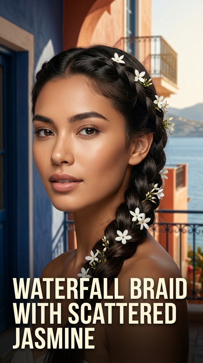 Waterfall Braid with Scattered Jasmine