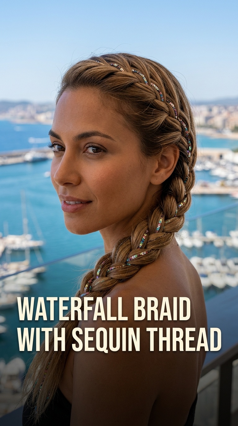 Waterfall Braid with Sequin Thread