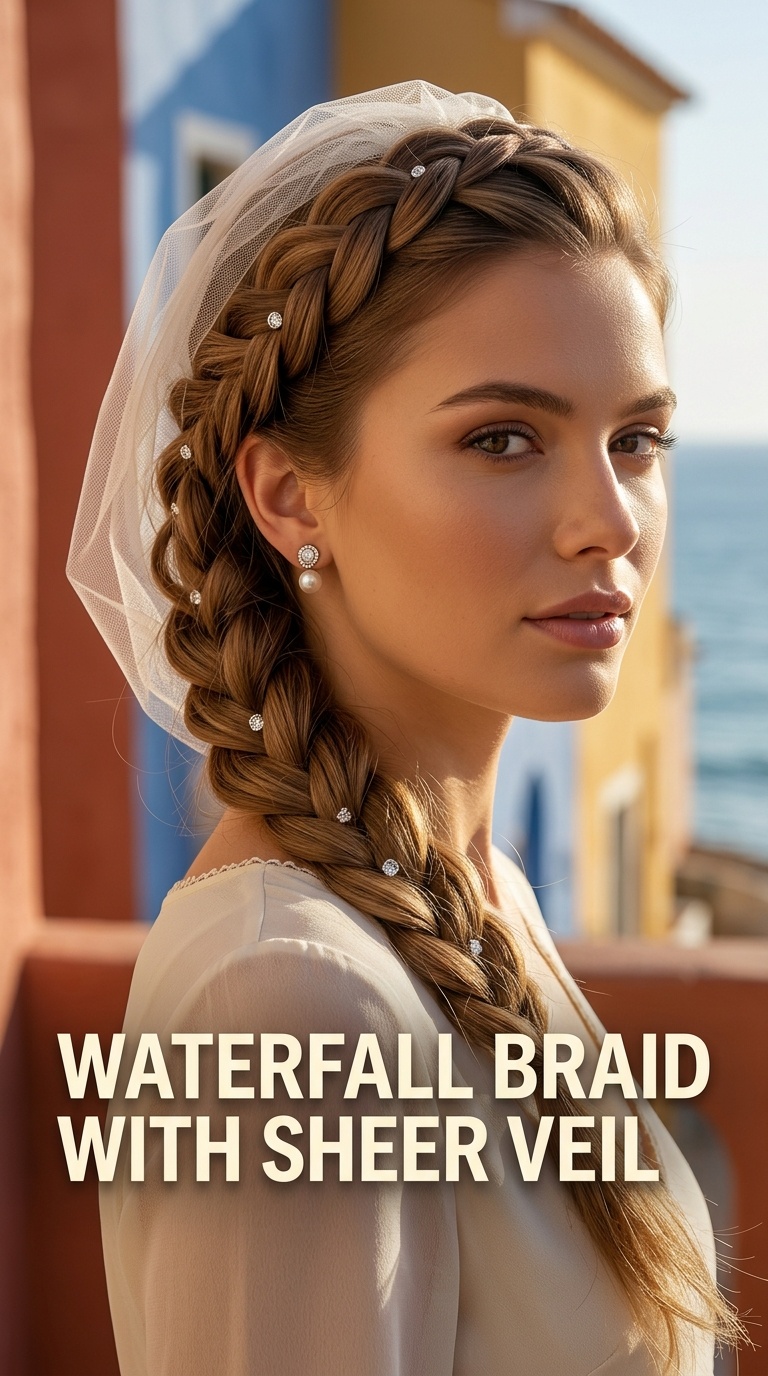 Waterfall Braid with Sheer Veil
