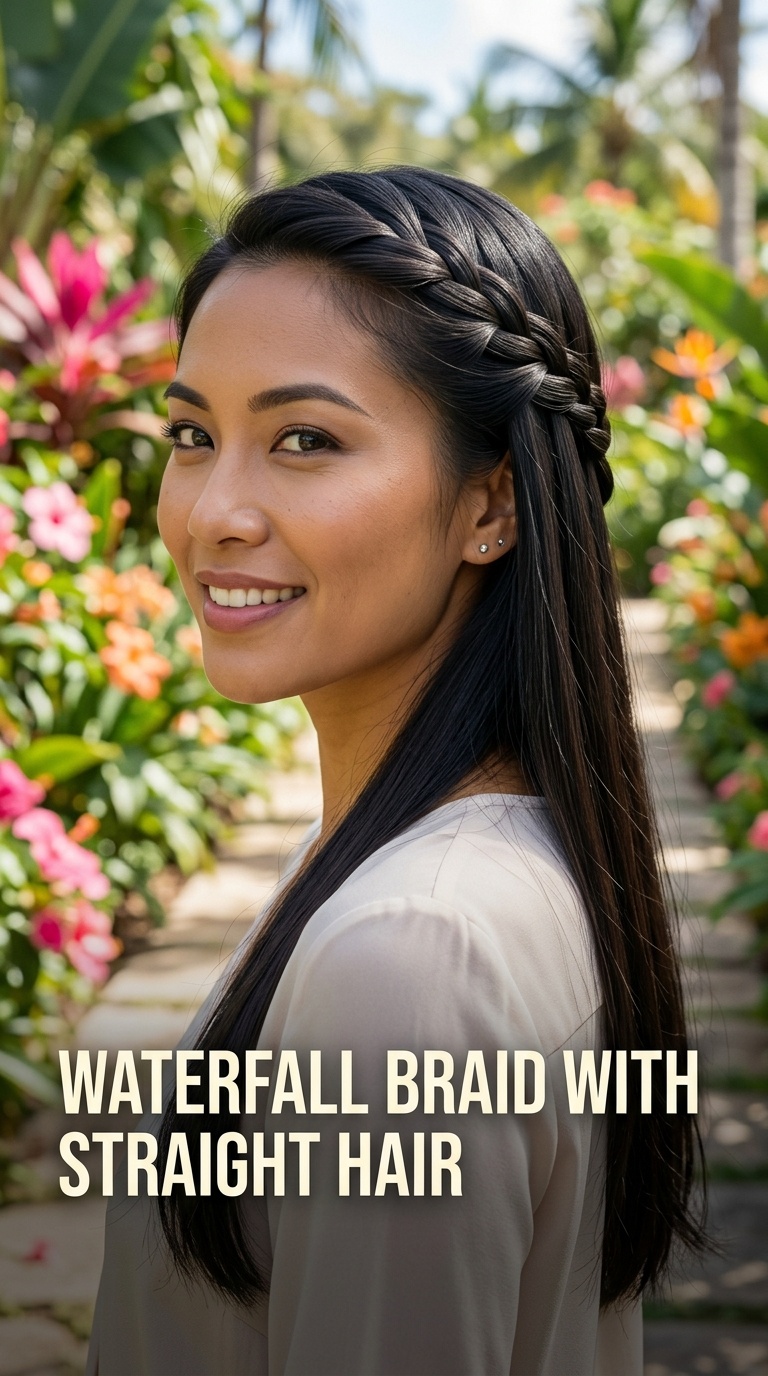 Waterfall Braid with Straight Hair