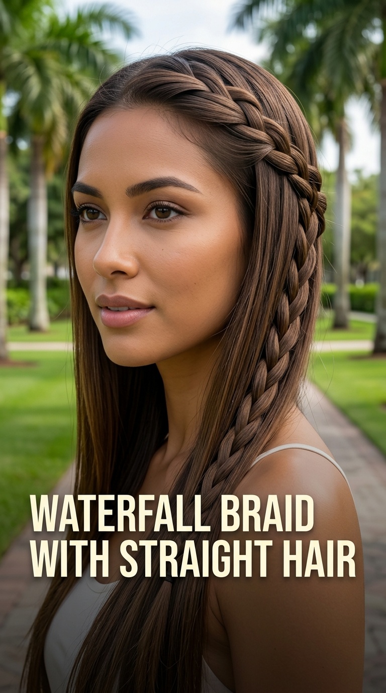 Waterfall Braid with Straight Hair