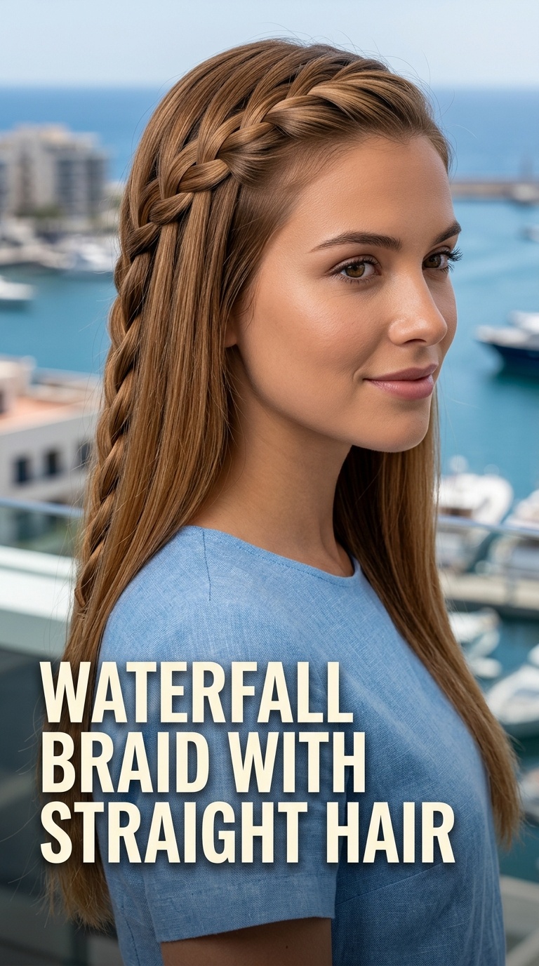 Waterfall Braid with Straight Hair