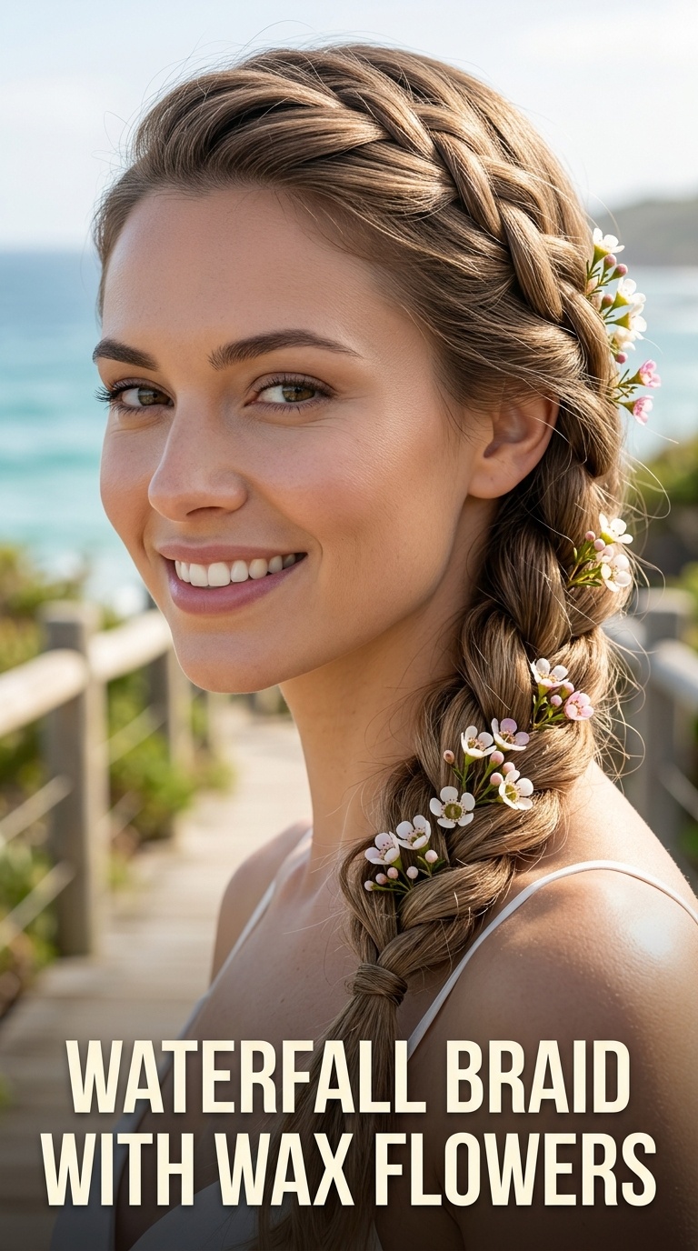 Waterfall Braid with Wax Flowers