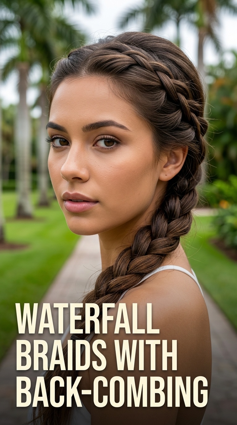 Waterfall Braids with Back-Combing