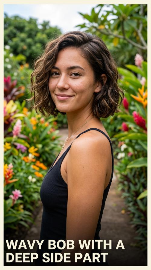 Wavy Bob with a Deep Side Part