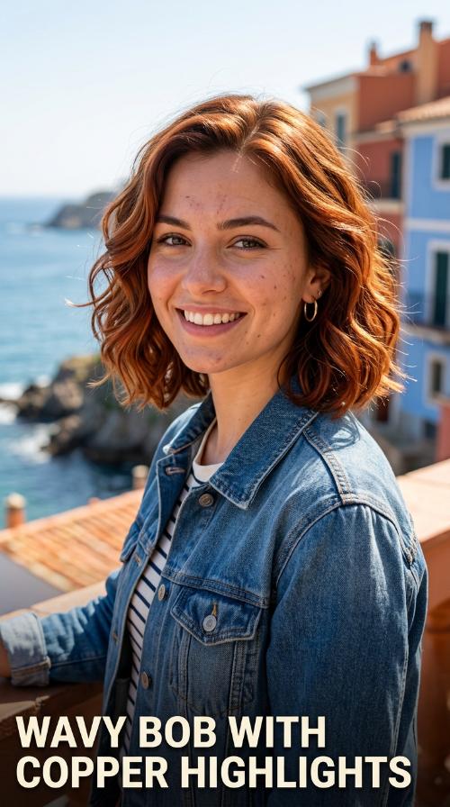 Wavy Bob with Copper Highlights