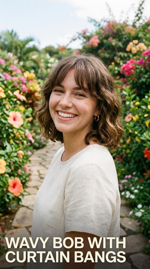 Wavy Bob with Curtain Bangs