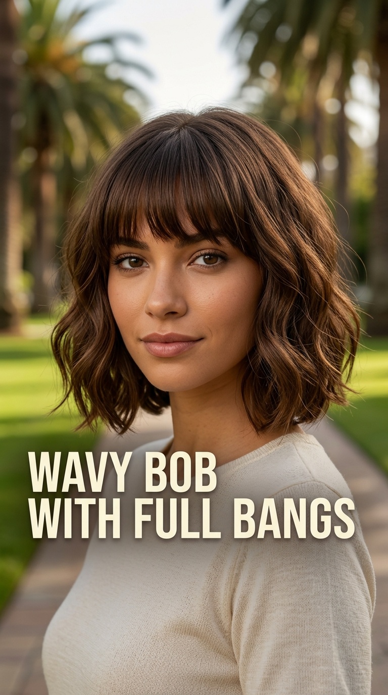 Wavy Bob with Full Bangs