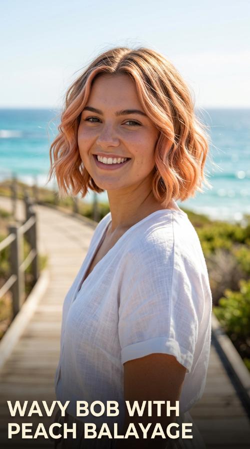 Wavy Bob with Peach Balayage