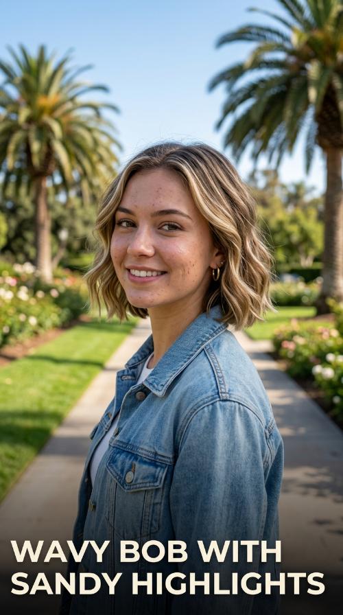 Wavy Bob with Sandy Highlights