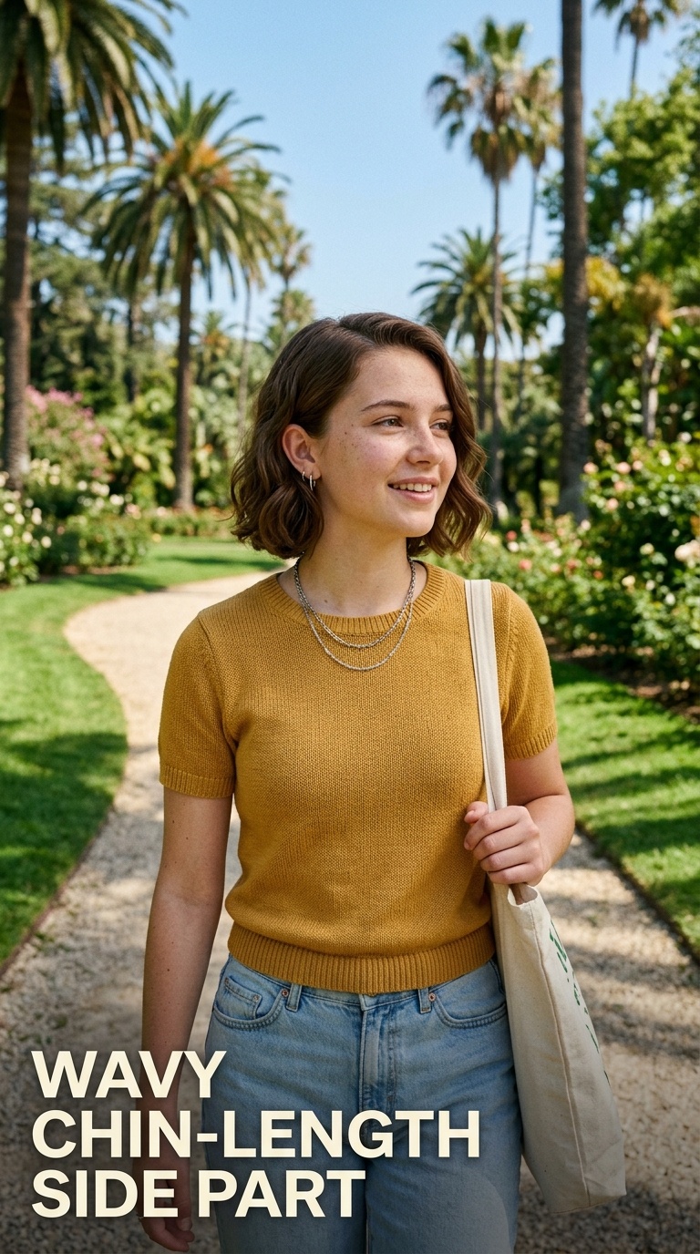 Wavy Chin-Length Side Part