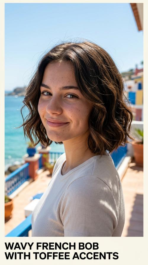 Wavy French Bob with Toffee Accents