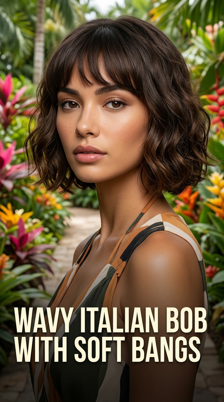 Wavy Italian Bob with Soft Bangs