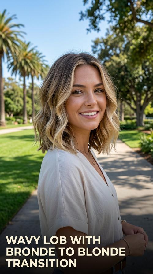 Wavy Lob with Bronde to Blonde Transition