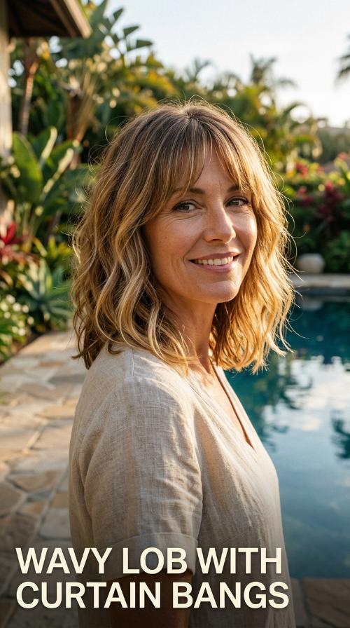Wavy Lob with Curtain Bangs