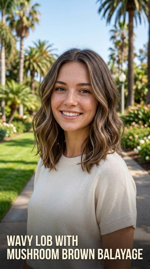 Wavy Lob with Mushroom Brown Balayage