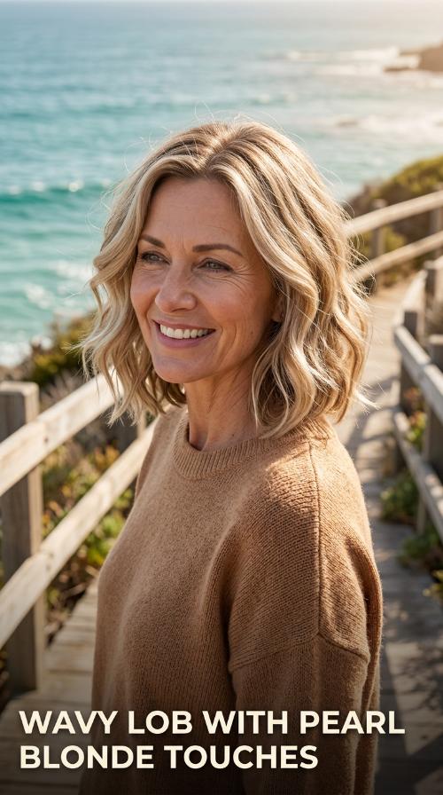 Wavy Lob with Pearl Blonde Touches