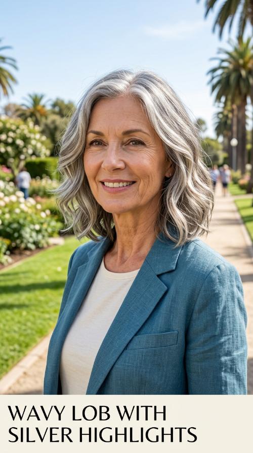 Wavy Lob with Silver Highlights