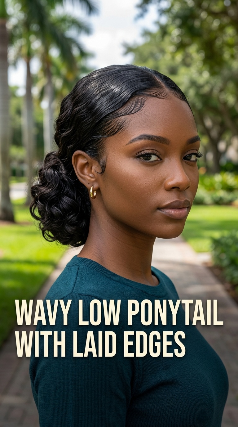 Wavy Low Ponytail with Laid Edges