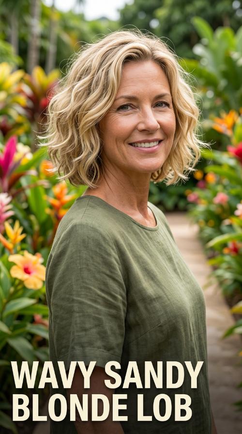 Wavy Sandy Blonde Lob