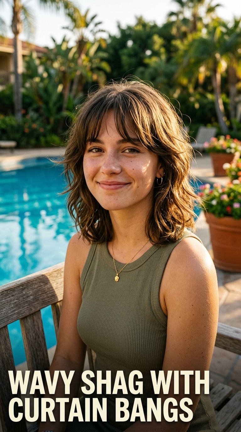 Wavy Shag with Curtain Bangs