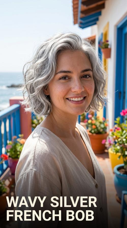 Wavy Silver French Bob