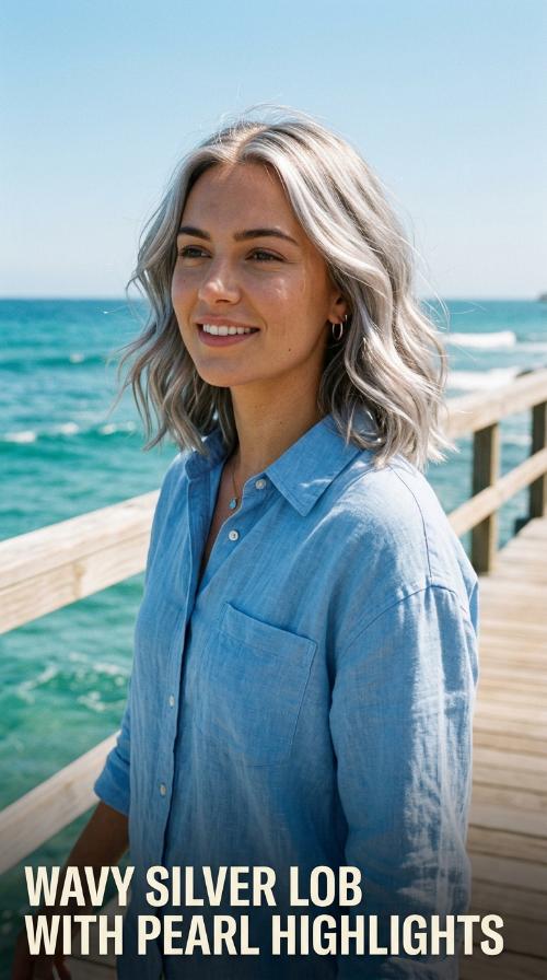 Wavy Silver Lob with Pearl Highlights