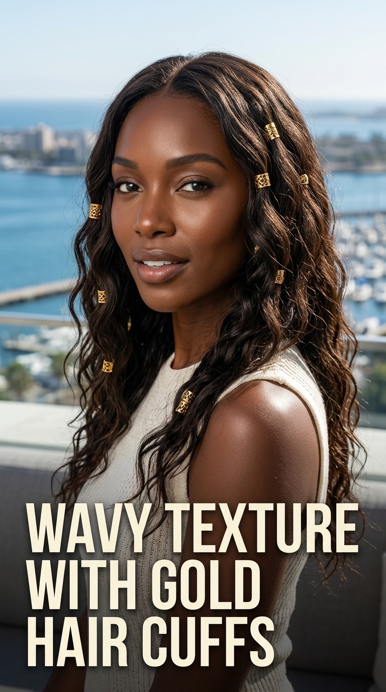 Wavy Texture with Gold Hair Cuffs